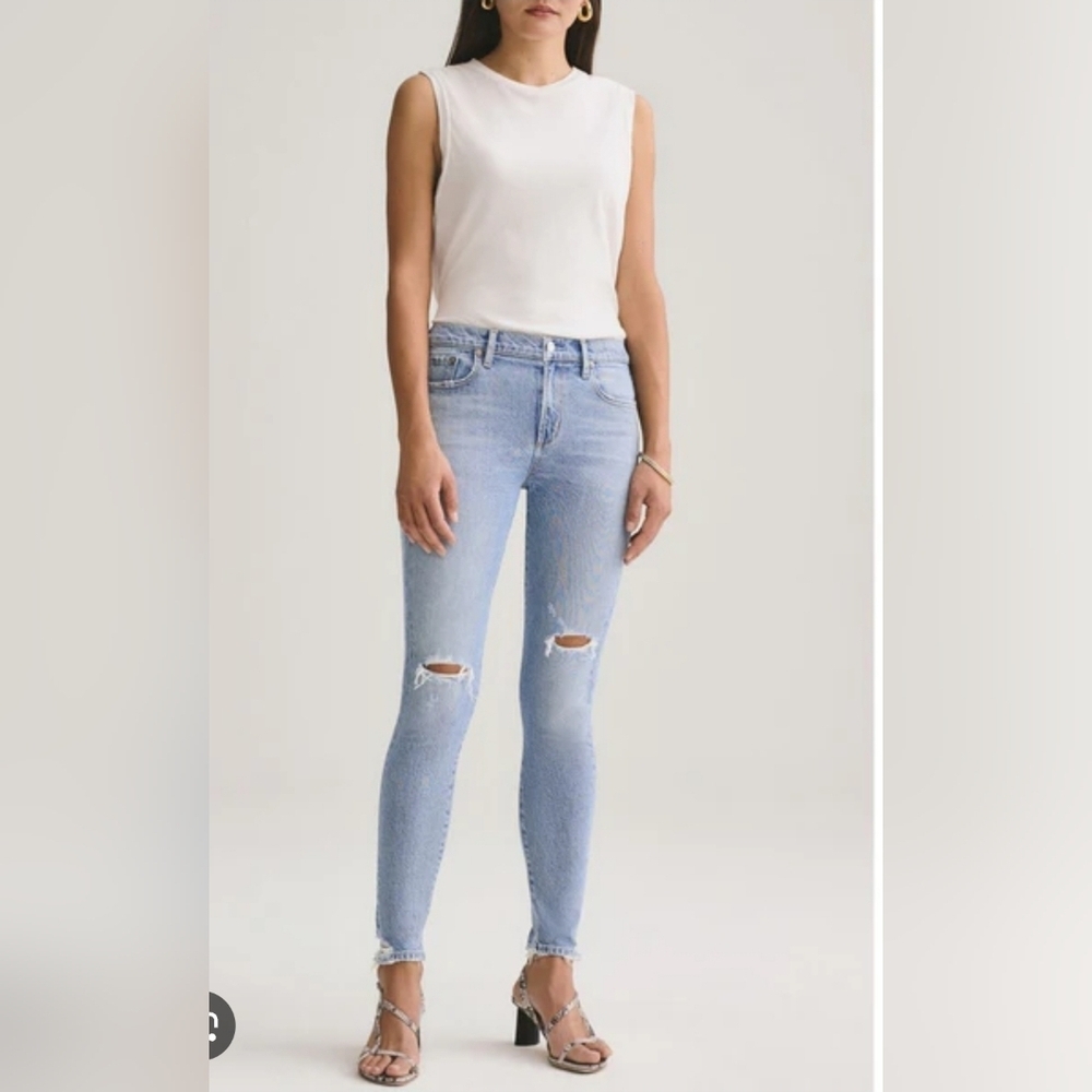 AGOLDE Sophie Blue Skinny Jeans with Distressed Knees Sz 28